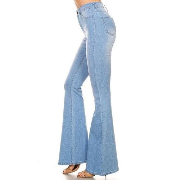 JC & JQ Bell Bottom Flare Stretch Blue Jean Boho Western High Rise XL GP3316 761 - Picture 2 of 11